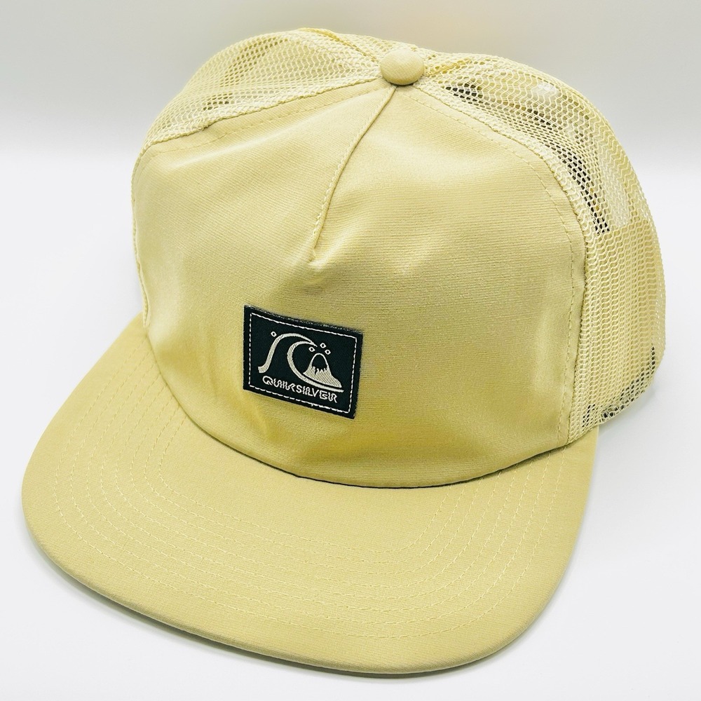 Quicksilver Checked Out Patch Trucker Hat Cap Snapback Adjustable Beige Outdoors